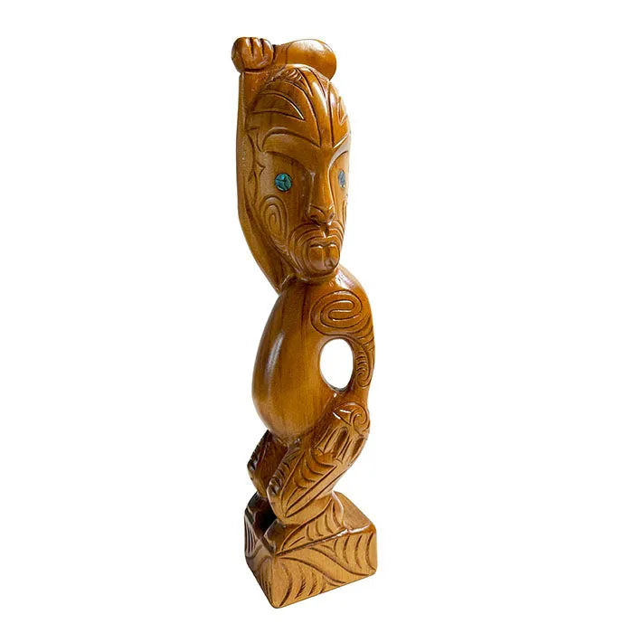 Carved Maori Tekoteko Holding Patu