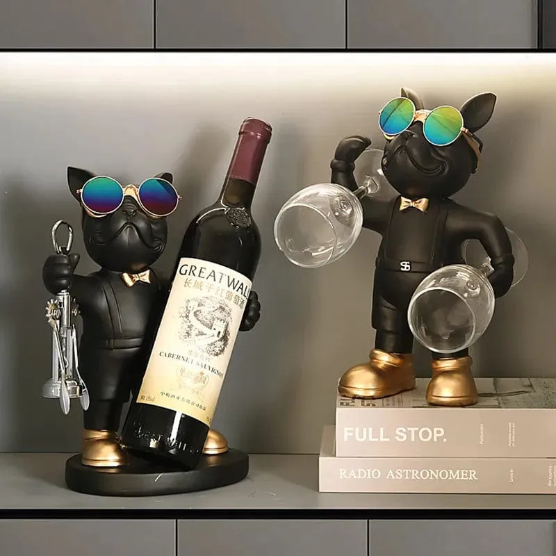 Chic French Bulldog Wine Holder: A Stylish Canine Butler Design for Holding Your Favourite Bottle, Resin Sculpture for Table Decoration