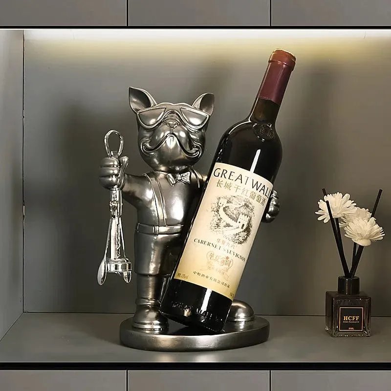 Chic French Bulldog Wine Holder: A Stylish Canine Butler Design for Holding Your Favourite Bottle, Resin Sculpture for Table Decoration