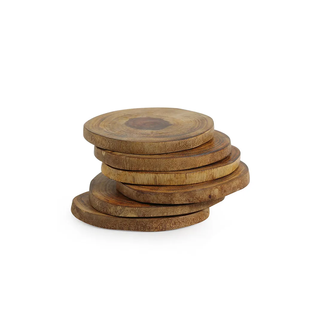 'Circles of Wood' Log Handcrafted Coasters In Mango Wood (Set Of 6)