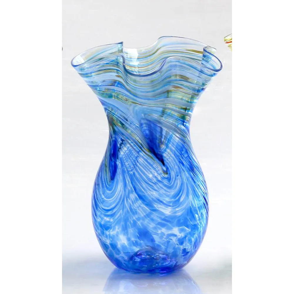 Colored Wave Glass Vase in Light Blue by Glass Rocks Dottie Boscamp