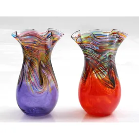 Colored Wave Glass Vases in Purple or Red by Glass Rocks Dottie Boscamp