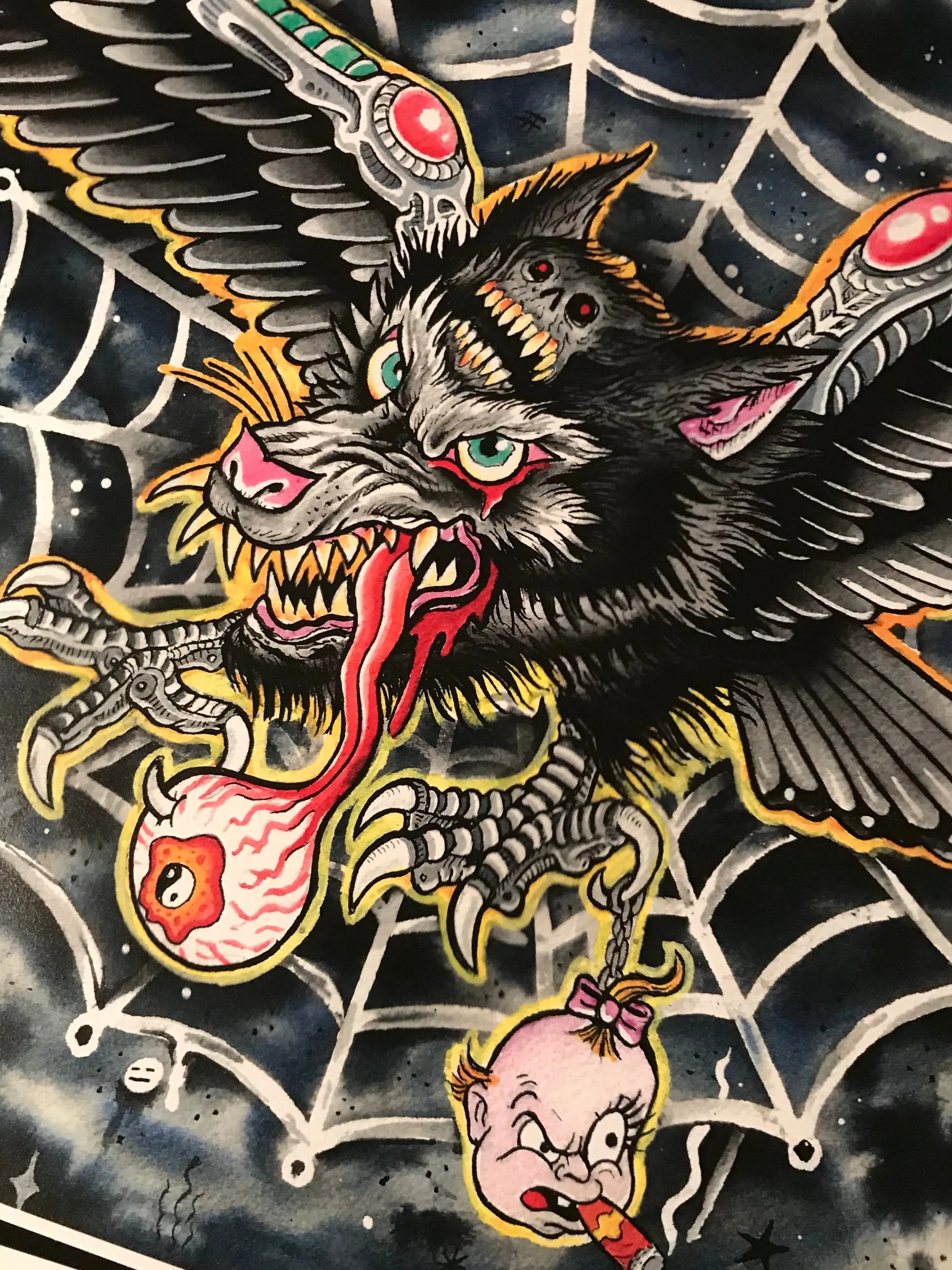 Cosmic Wolf Tattoo Flash poster