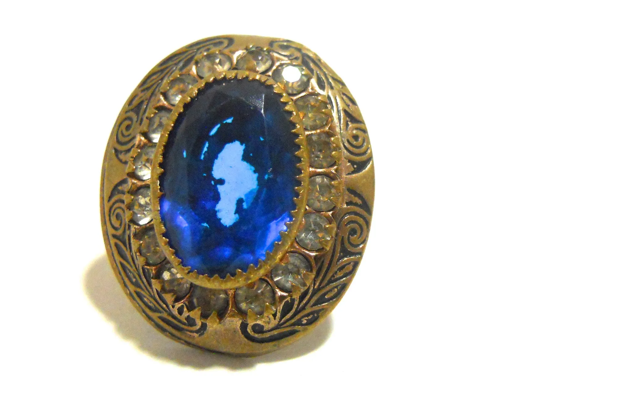 Deep Blue Czech Glass Ring circa 1930s 3.5