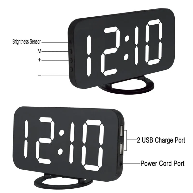 Digital LED Display Alarm Clock with 2 USB Output Ports