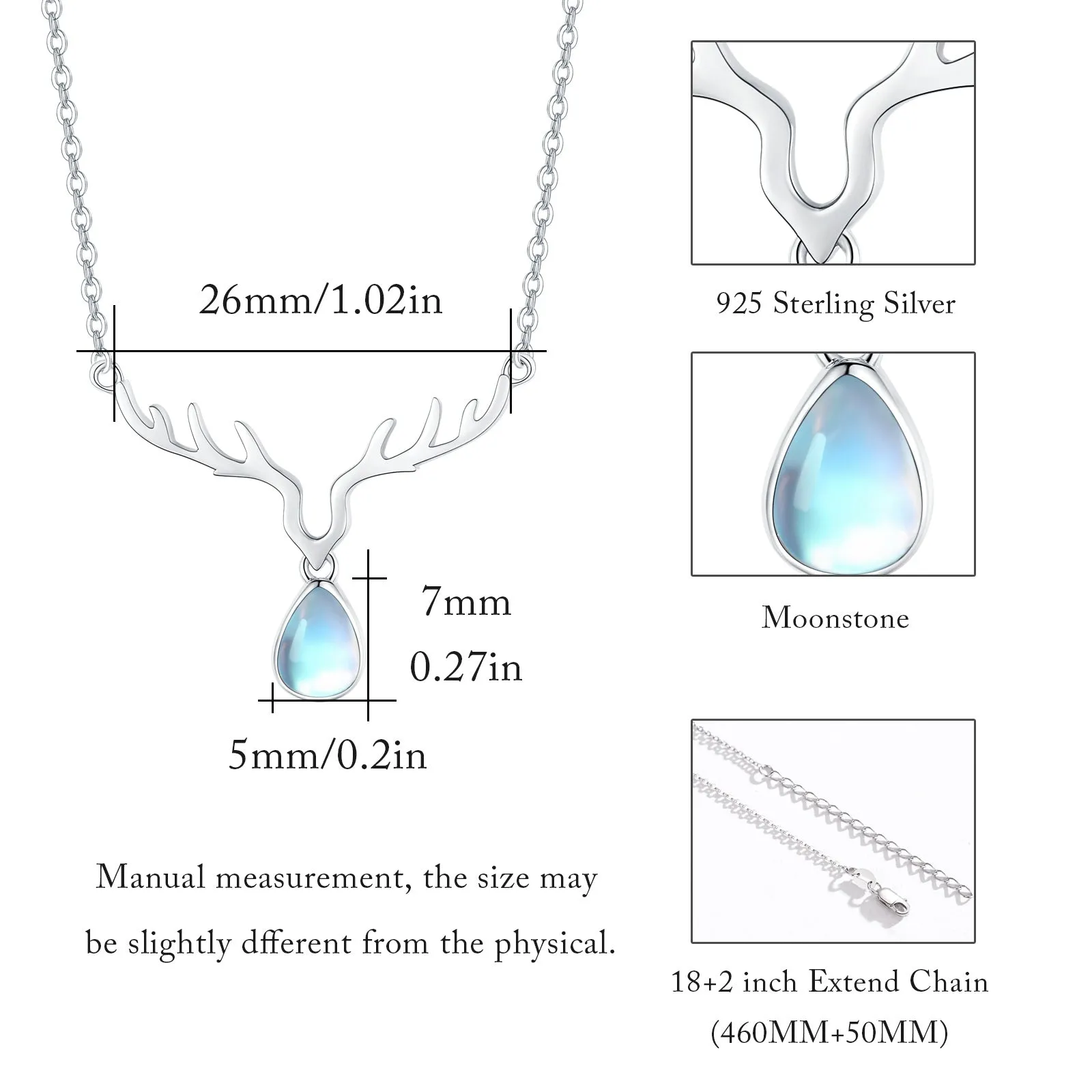 Elk Moonstone Necklace 925 Sterling Silver for Women