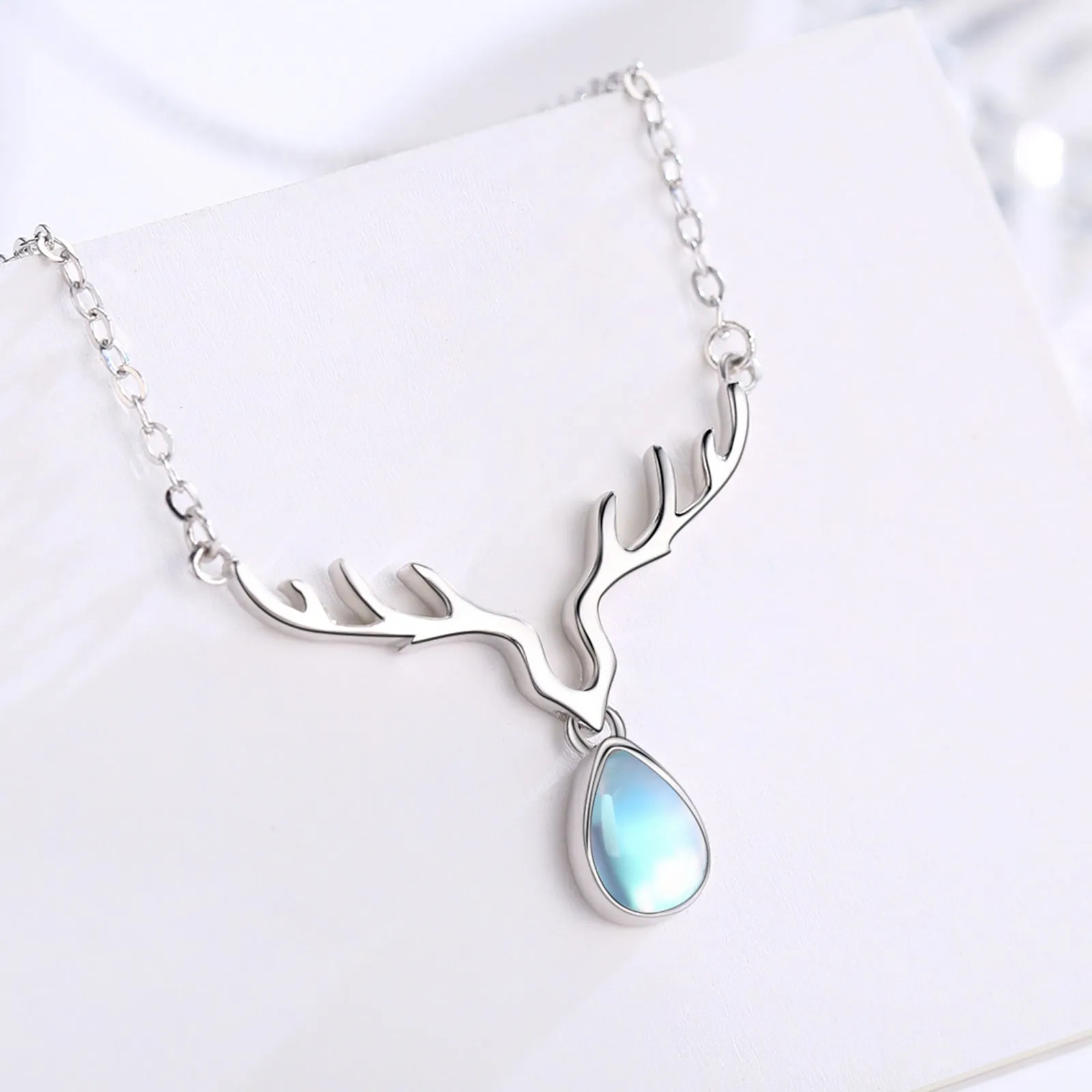 Elk Moonstone Necklace 925 Sterling Silver for Women