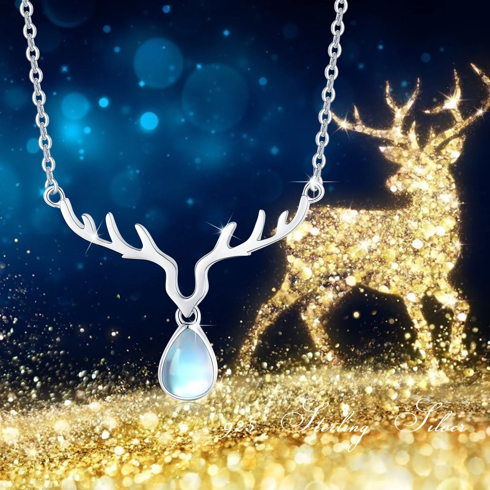 Elk Moonstone Necklace 925 Sterling Silver for Women