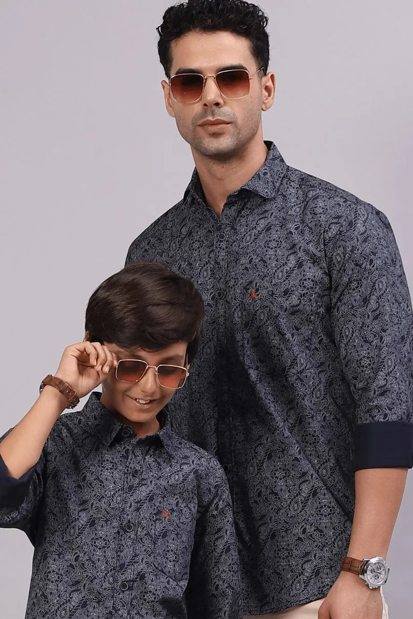 FATHER & SON - Navy Ancient Print