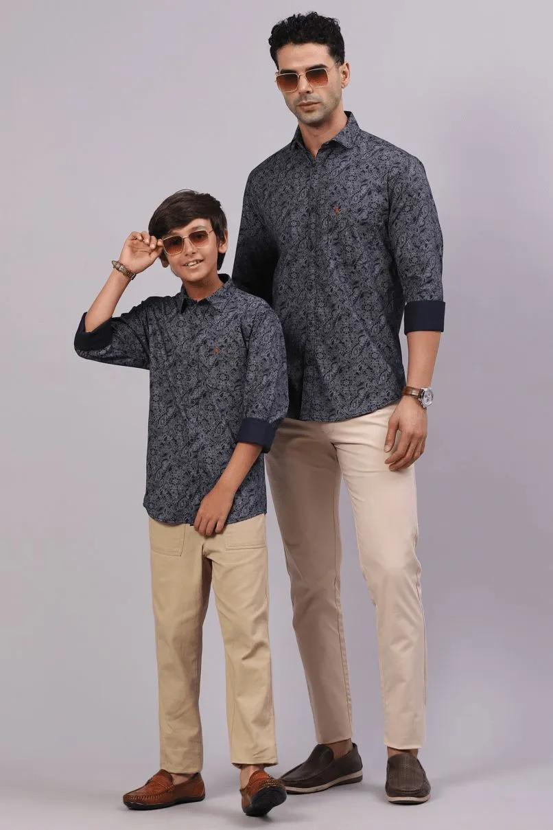 FATHER & SON - Navy Ancient Print