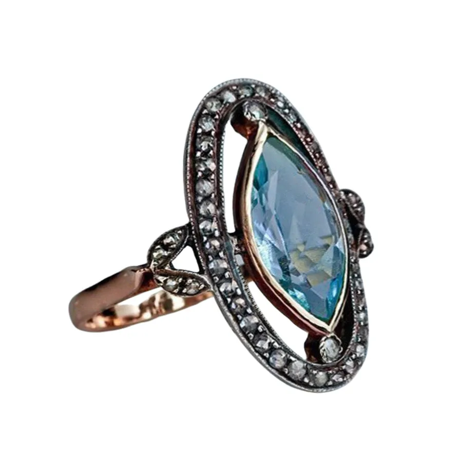 Faux Aquamarine Crystal and Marcasite Ring