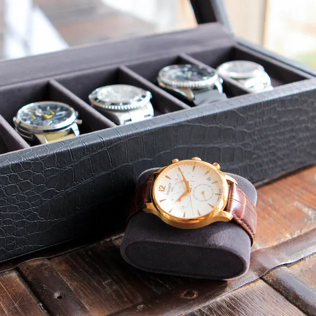 Faux Crocodile Watch Box - 6 Slot