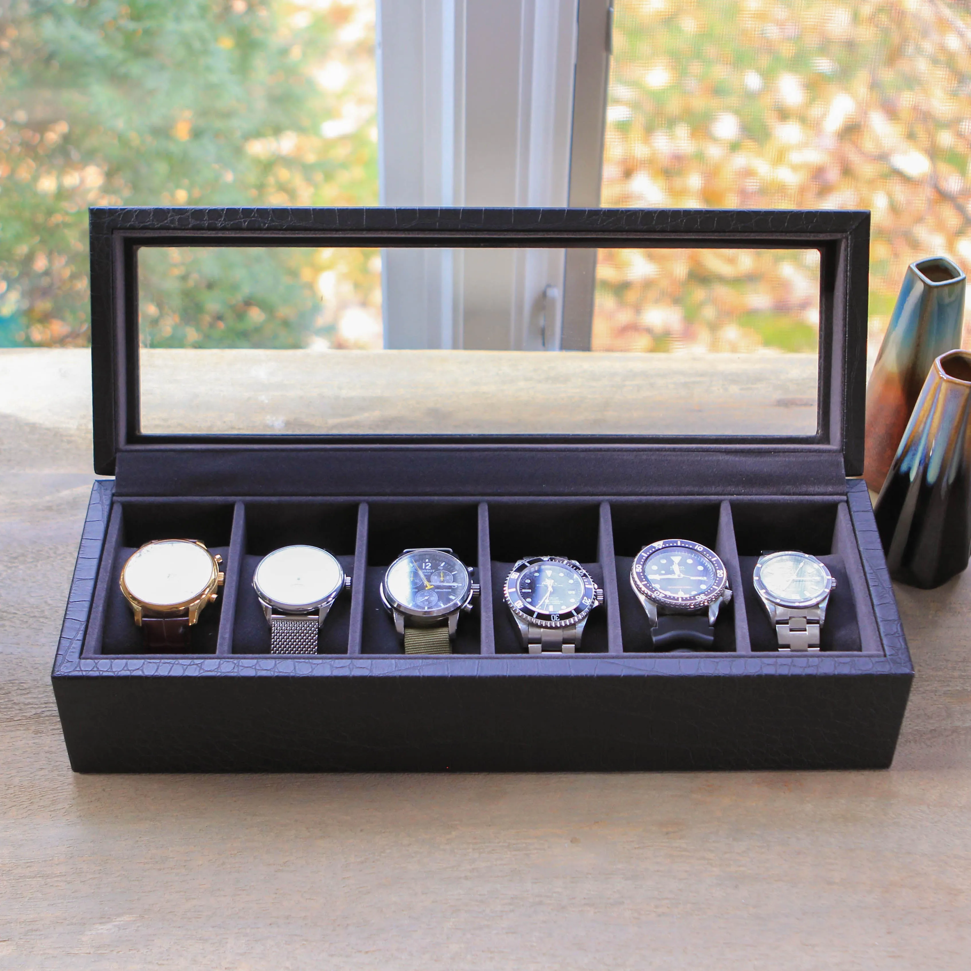 Faux Crocodile Watch Box - 6 Slot