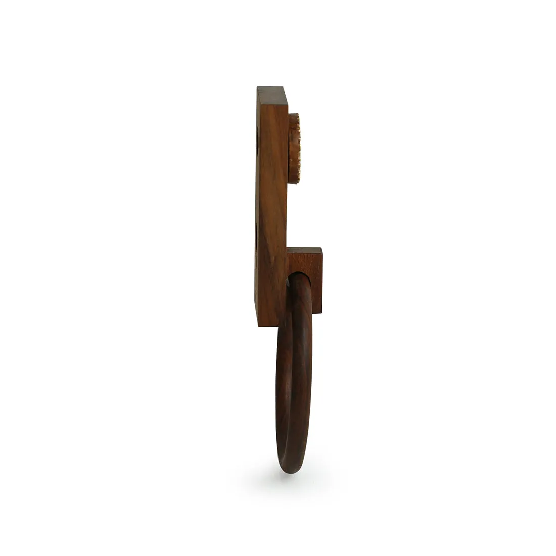 'Floral Block' Hand Carved Sheesham Wood Towel Ring Holder