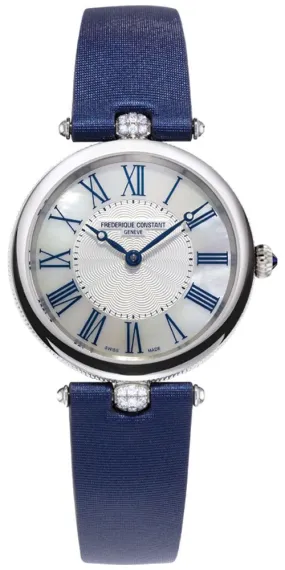 Frederique Constant Classics Art Deco Stainless Steel Blue Satin Strap Mother-of-Pearl Dial Diamonds Quartz Womens Watch FC-200MPWN2AR2D6