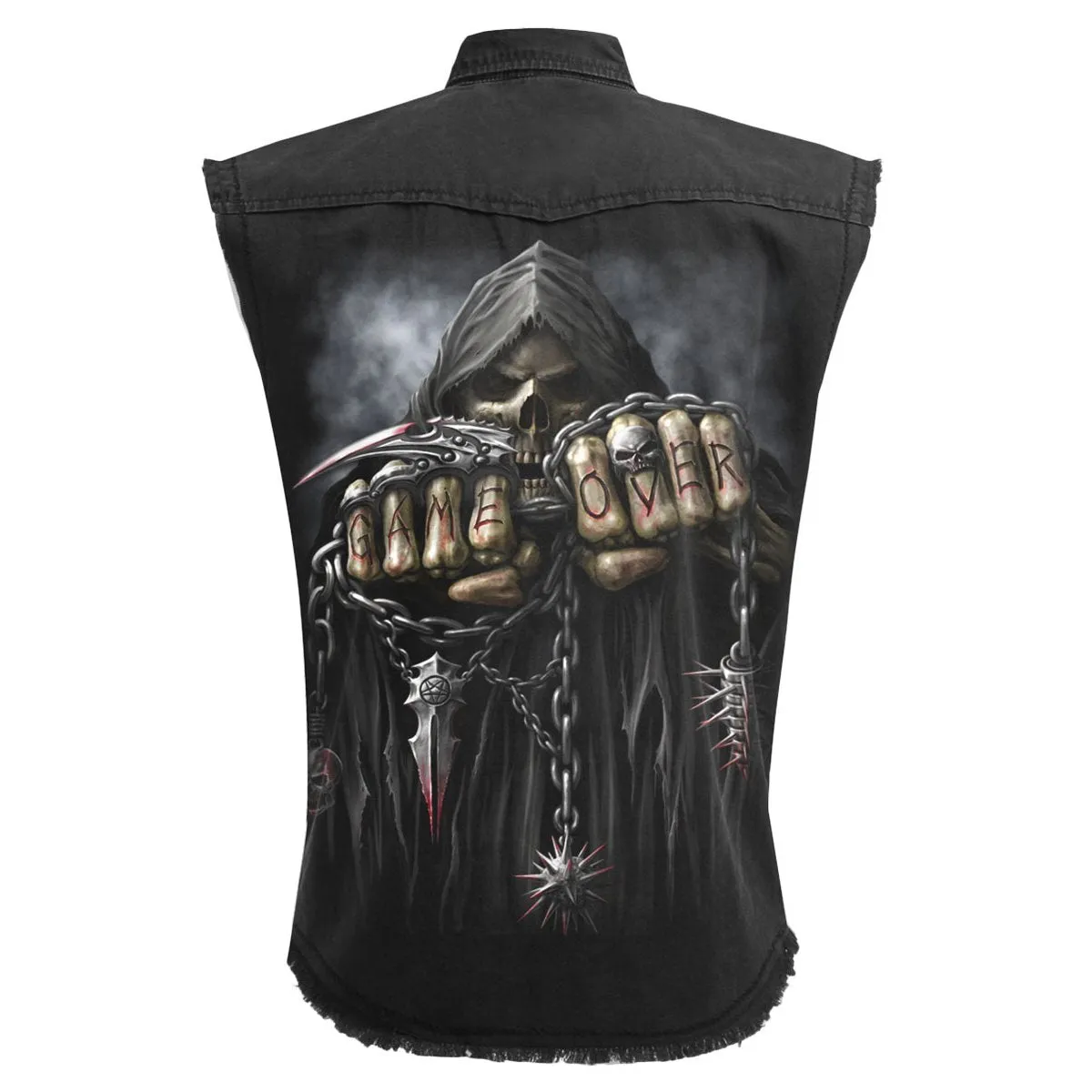 GAME OVER - Sleeveless Stone Washed Worker Black