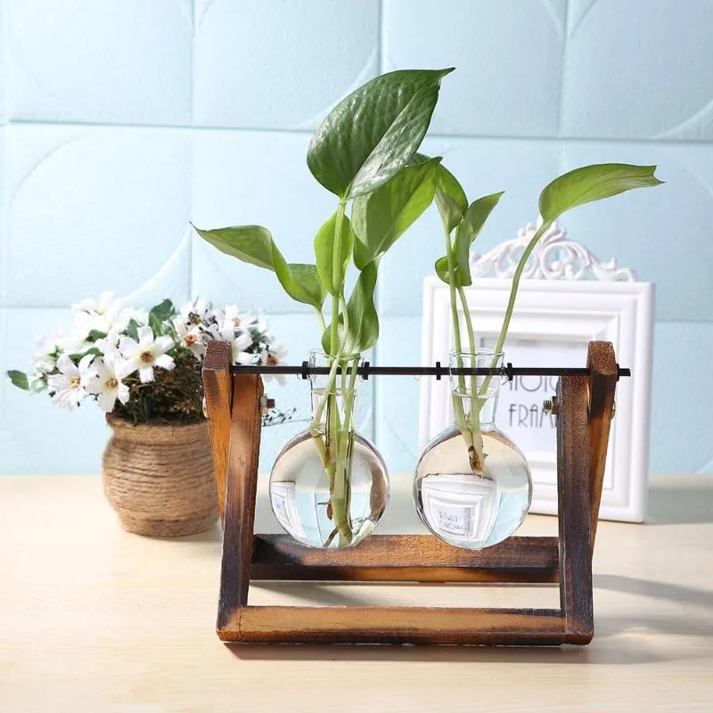 Glass and Wood  Planter Table Desktop Vase