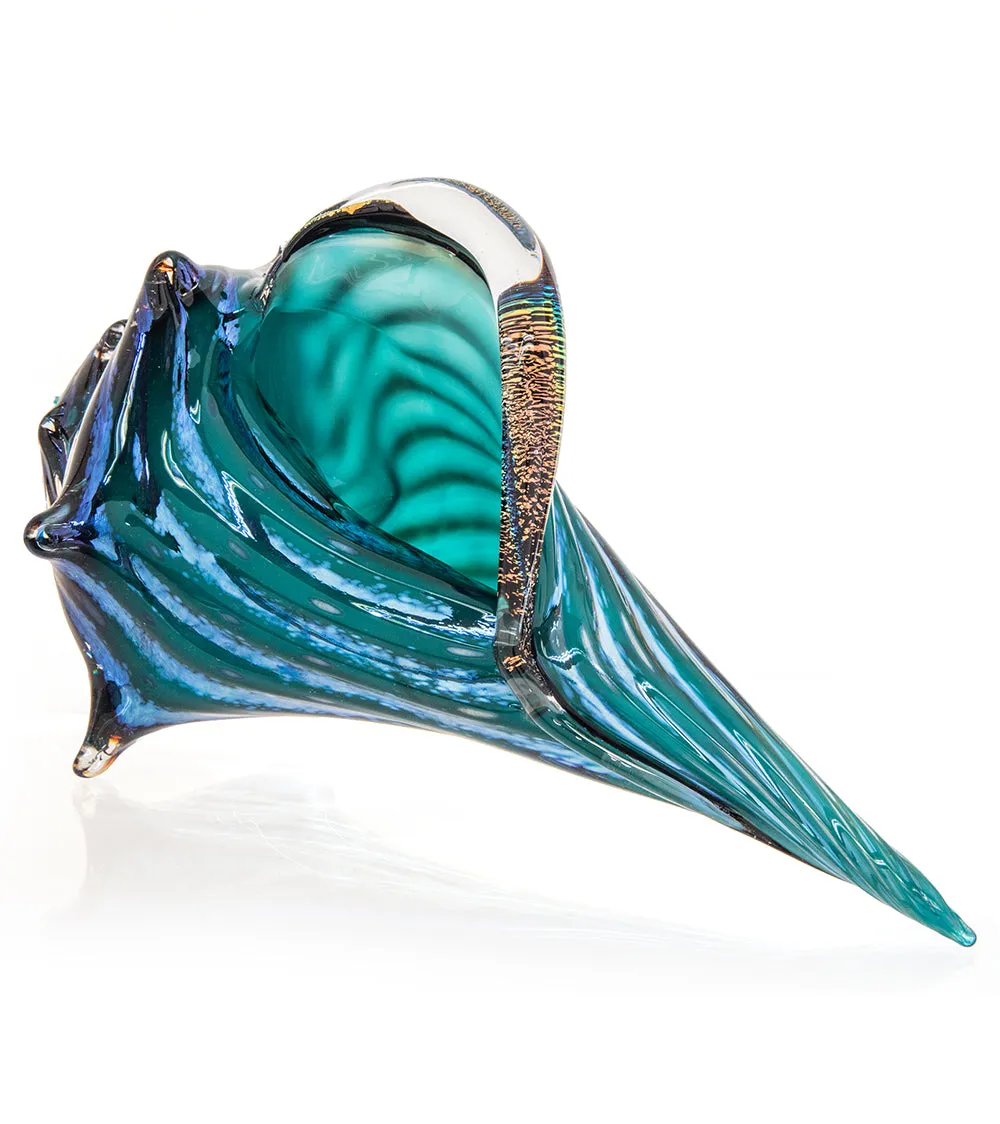 Glass Sculpture "Conch Shell Blue" by Ben Silver