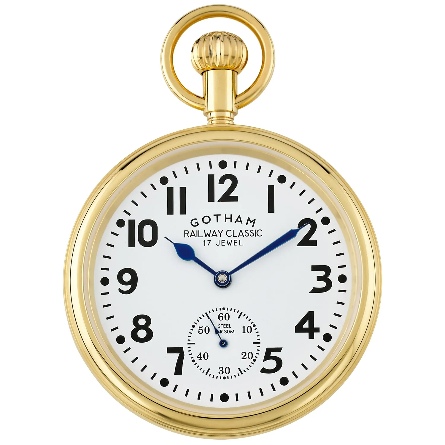 Gotham Men's Gold Plated Stainless Steel Mechanical Railroad Pocket Watch # GWC14104G