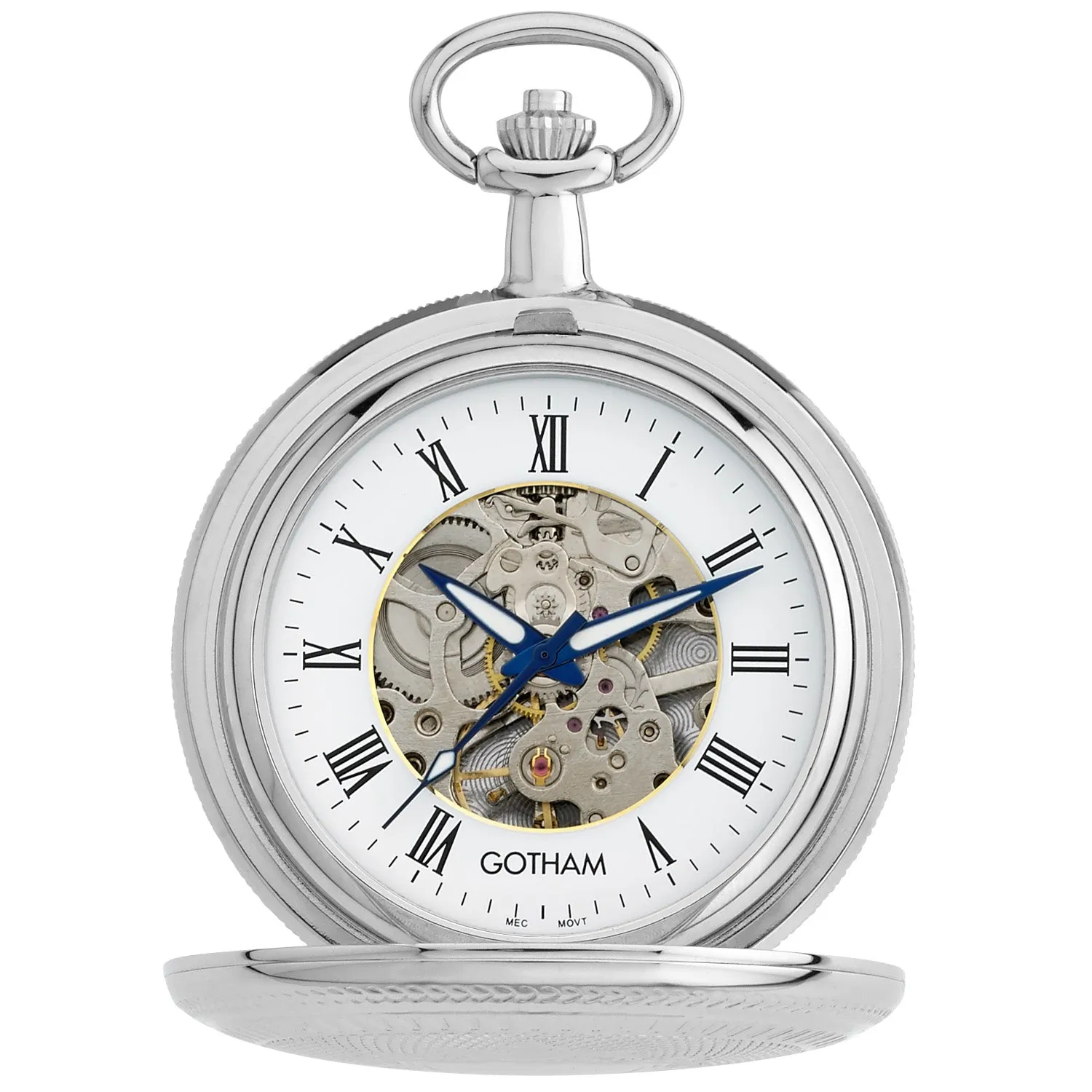 Gotham Men's Silver-Tone 17 Jewel Mechanical Double Cover Pocket Watch # GWC14051S