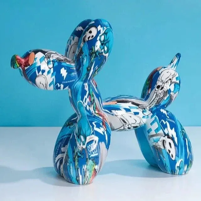 Graffiti Balloon Dog Art Sculpture Premium Resin Statue Creatively Coloured