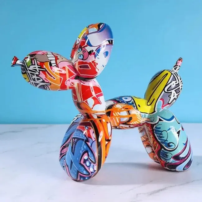 Graffiti Balloon Dog Art Sculpture Premium Resin Statue Creatively Coloured