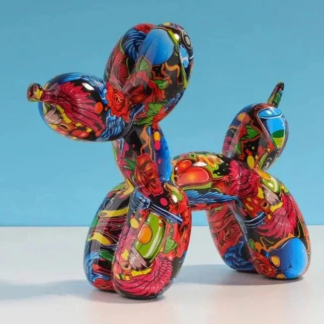 Graffiti Balloon Dog Art Sculpture Premium Resin Statue Creatively Coloured