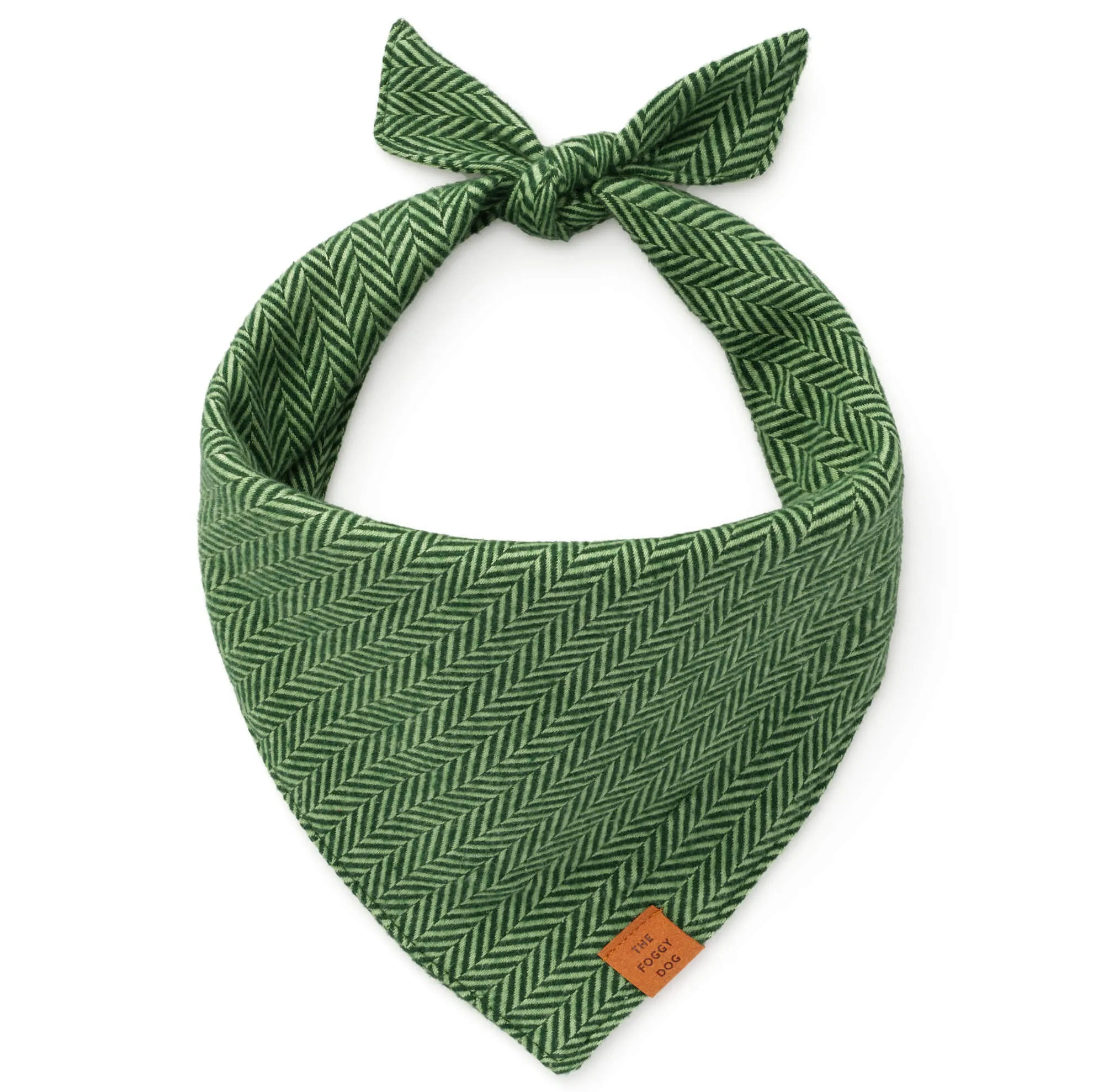 Green Herringbone Flannel Dog Bandana