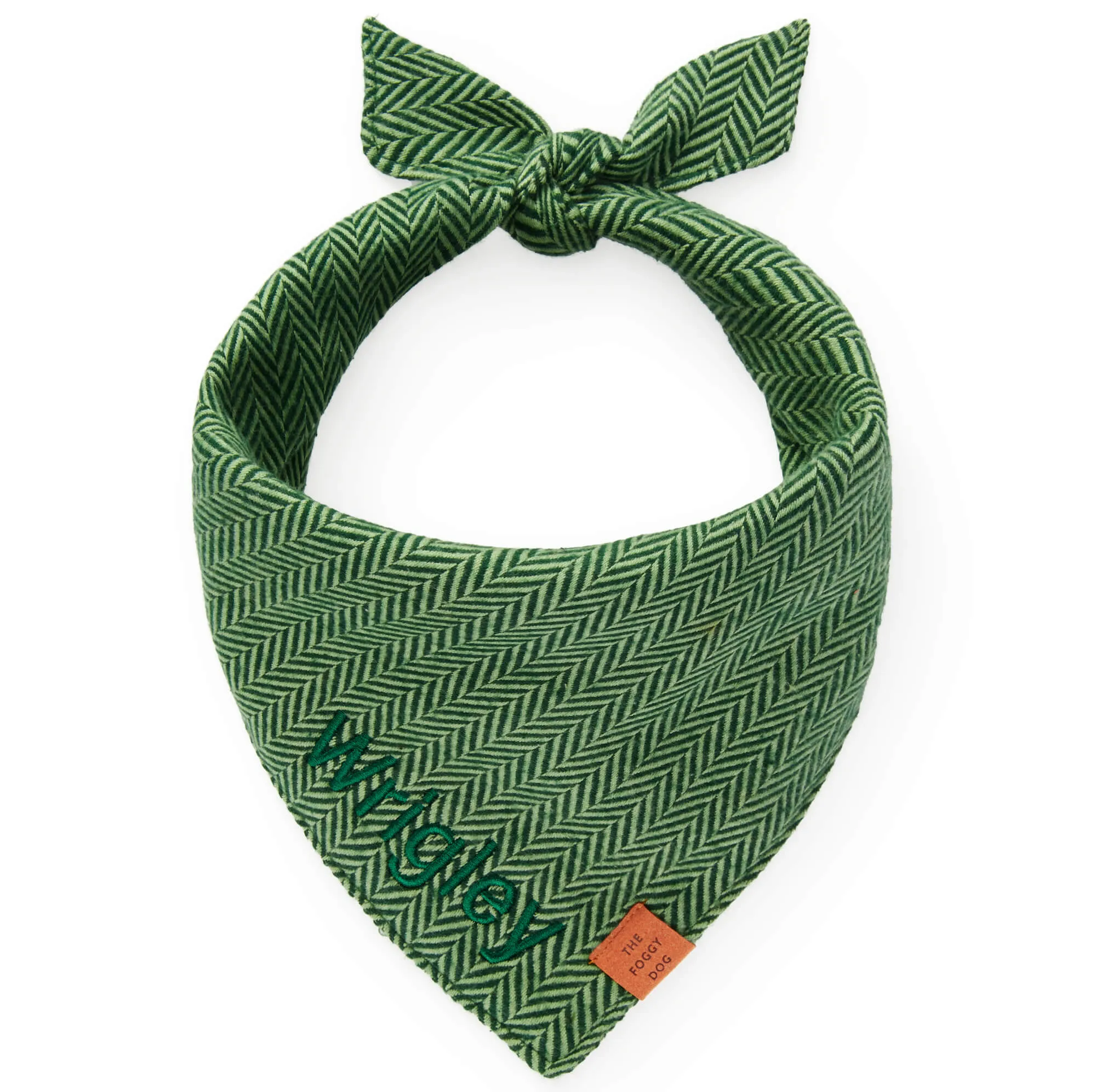 Green Herringbone Flannel Dog Bandana