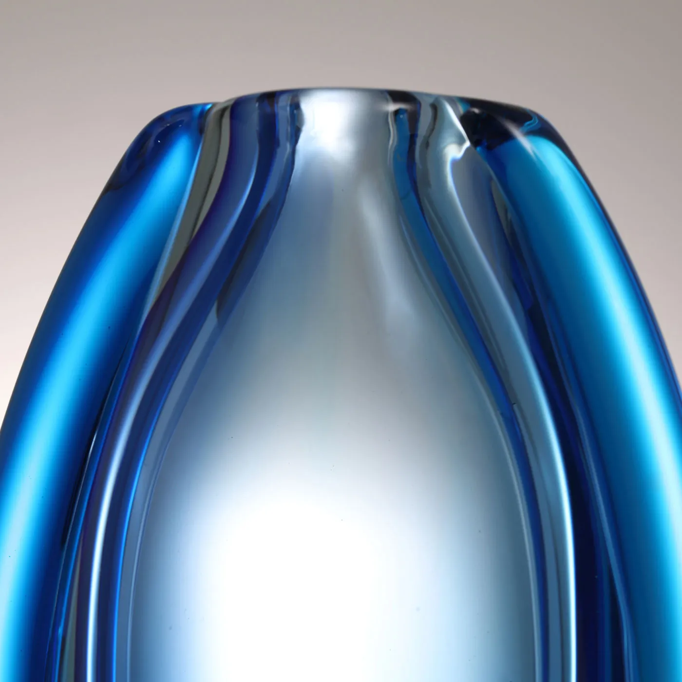 Hand Blown Sommerso Oval Art Glass Vase - Blue 8.5-10 inch tall