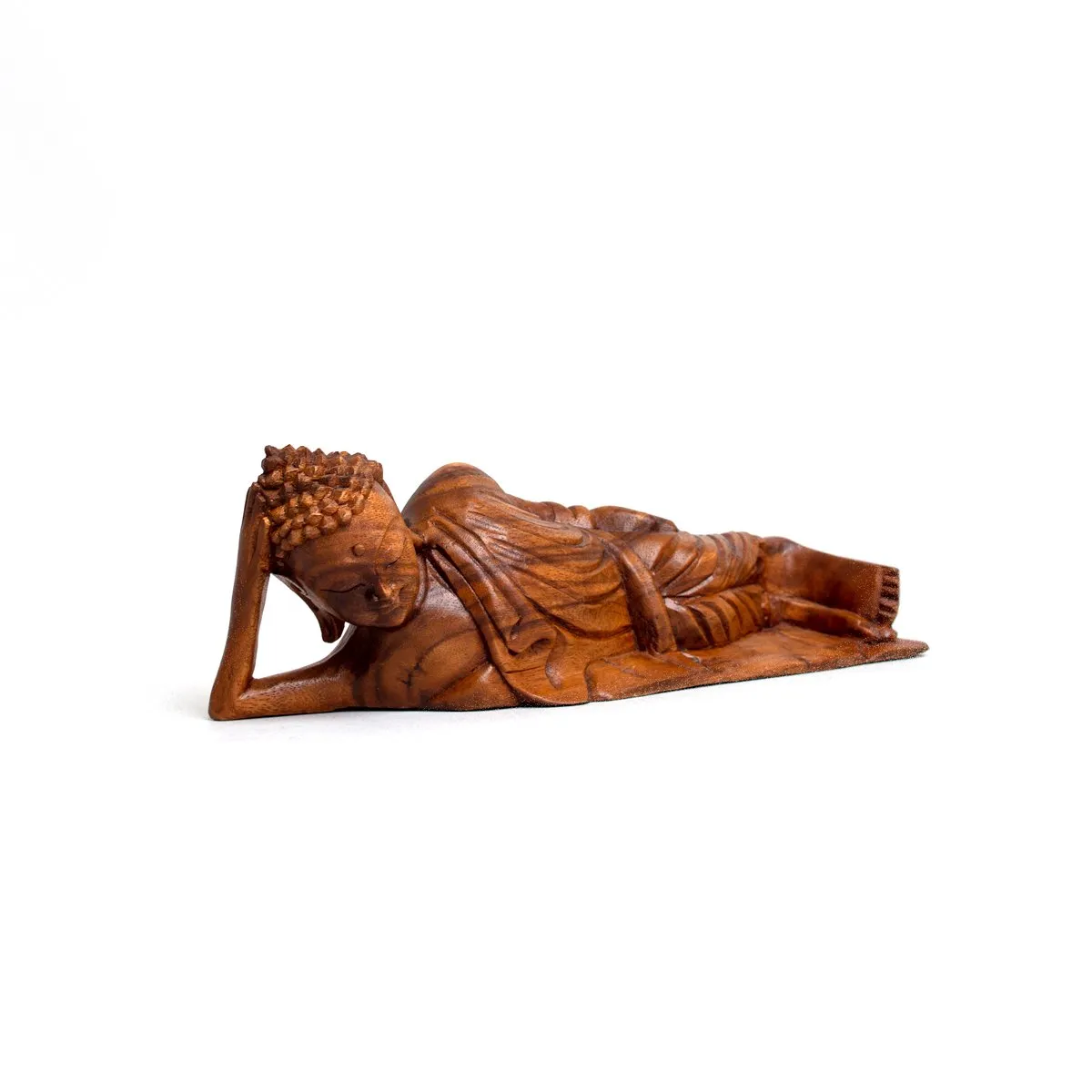 Hand Carved Wooden Buddha, Laying On Side (30.5 cm)