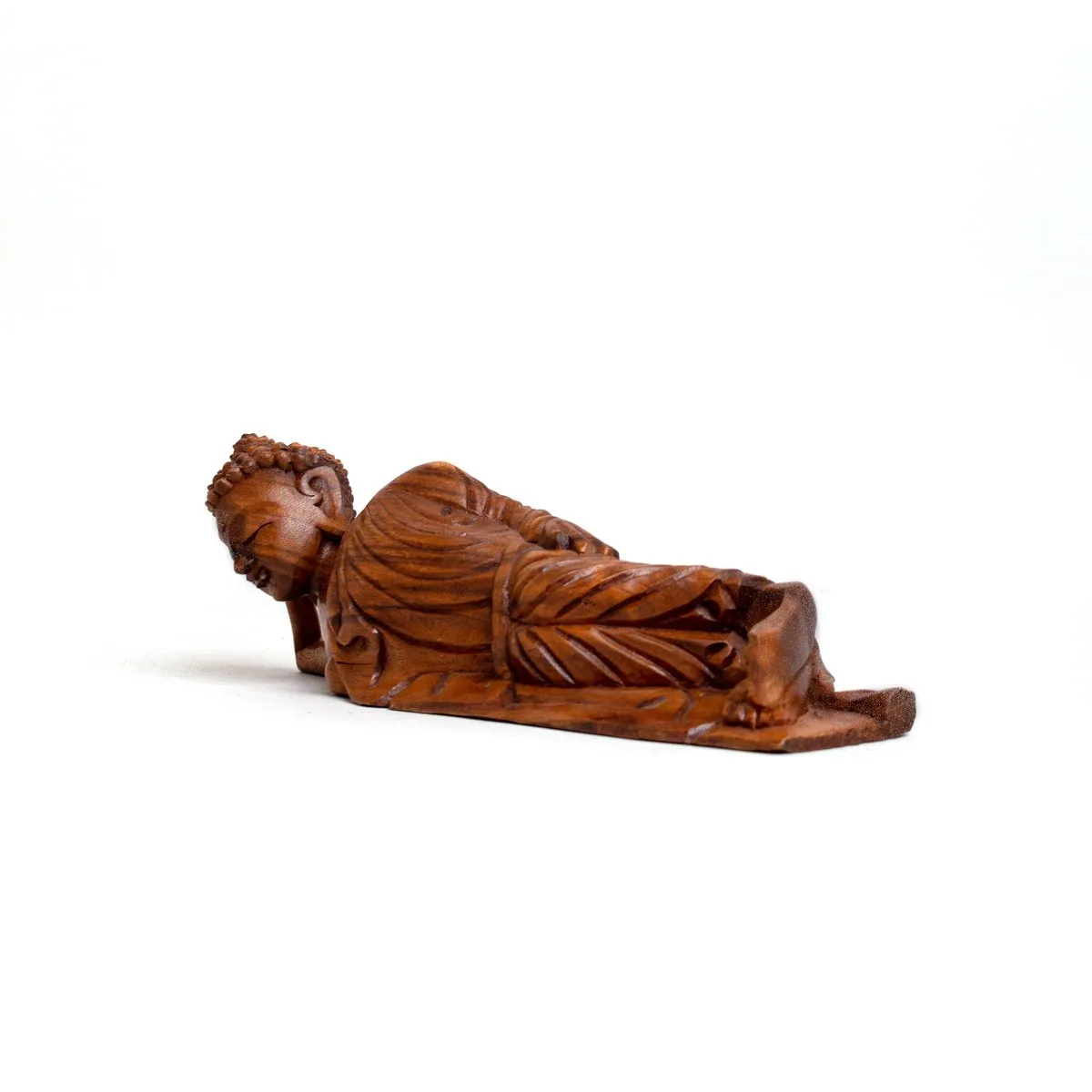 Hand Carved Wooden Buddha, Laying On Side (30.5 cm)