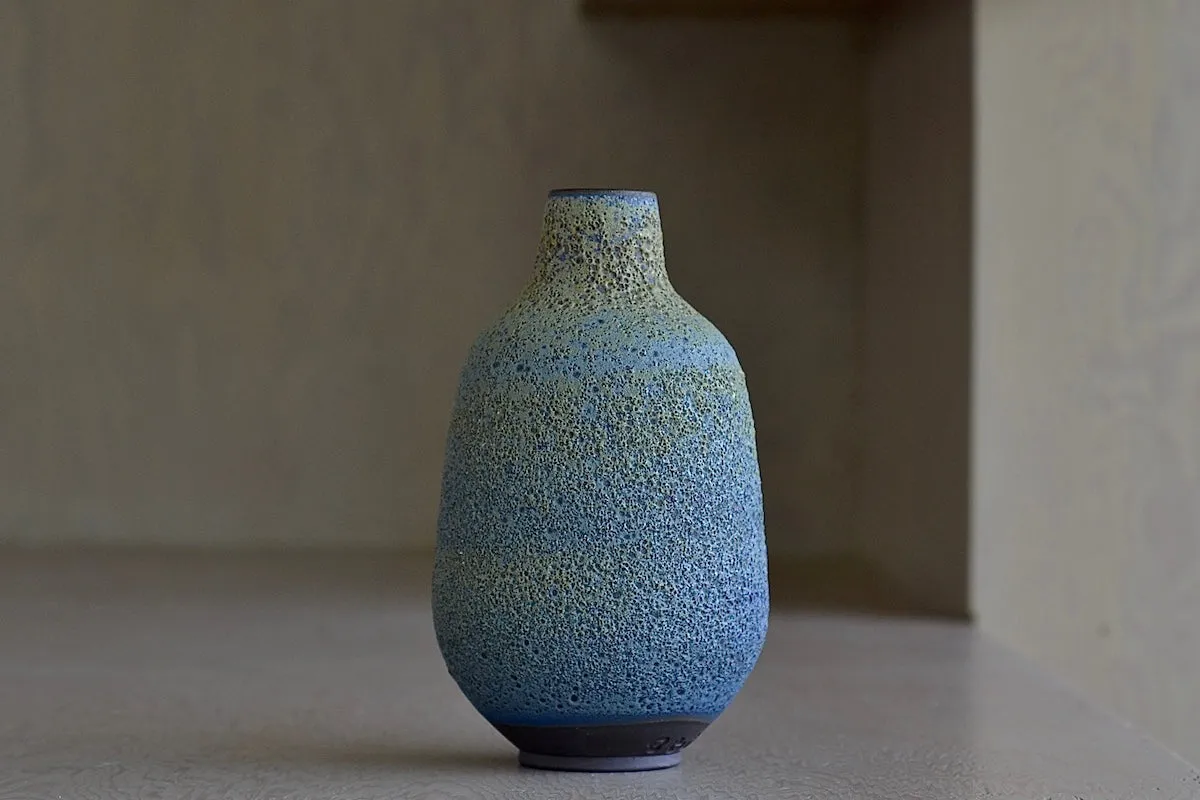 Heather Rosenman Medium Blue with Yellow Volcanic Vase