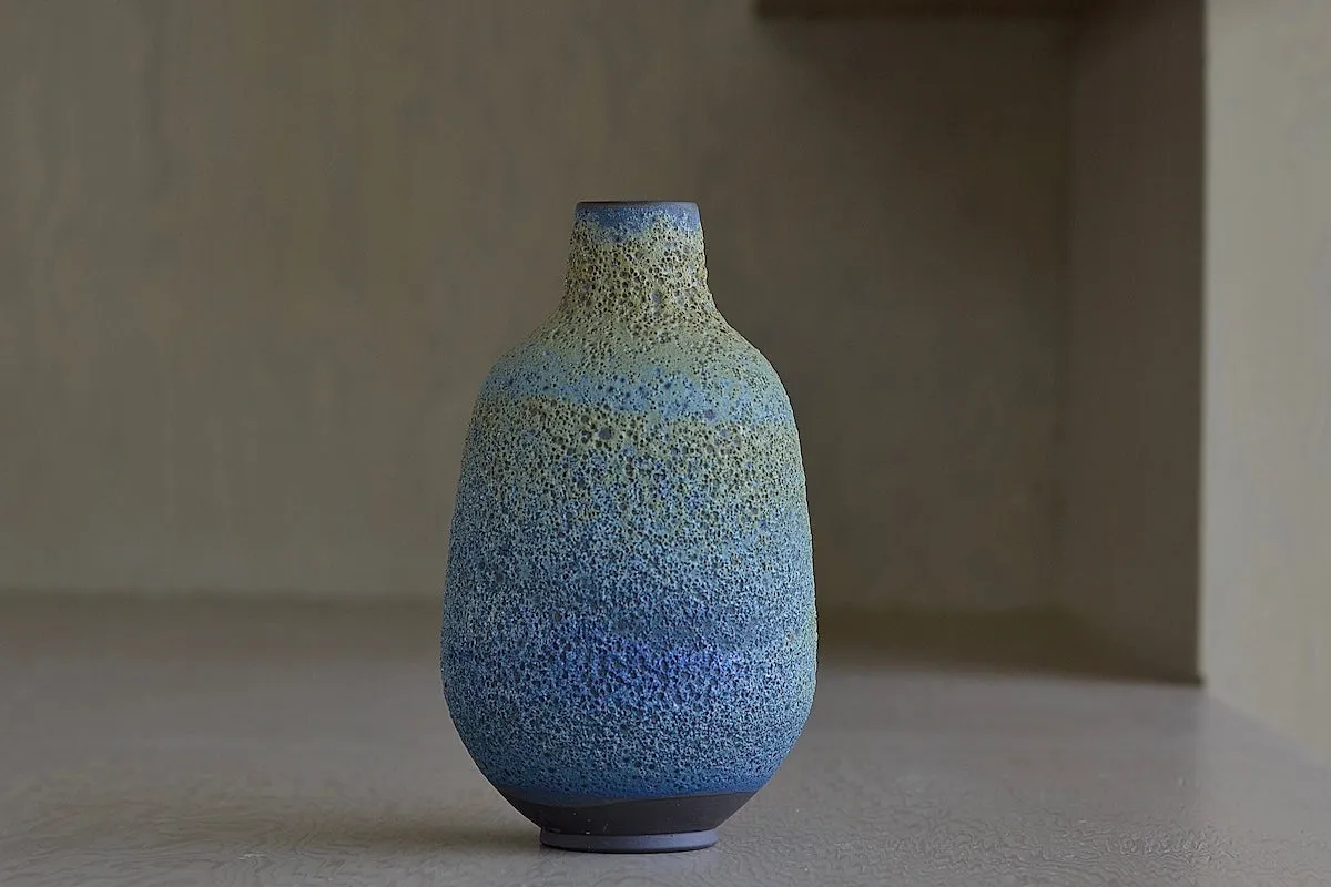 Heather Rosenman Medium Blue with Yellow Volcanic Vase