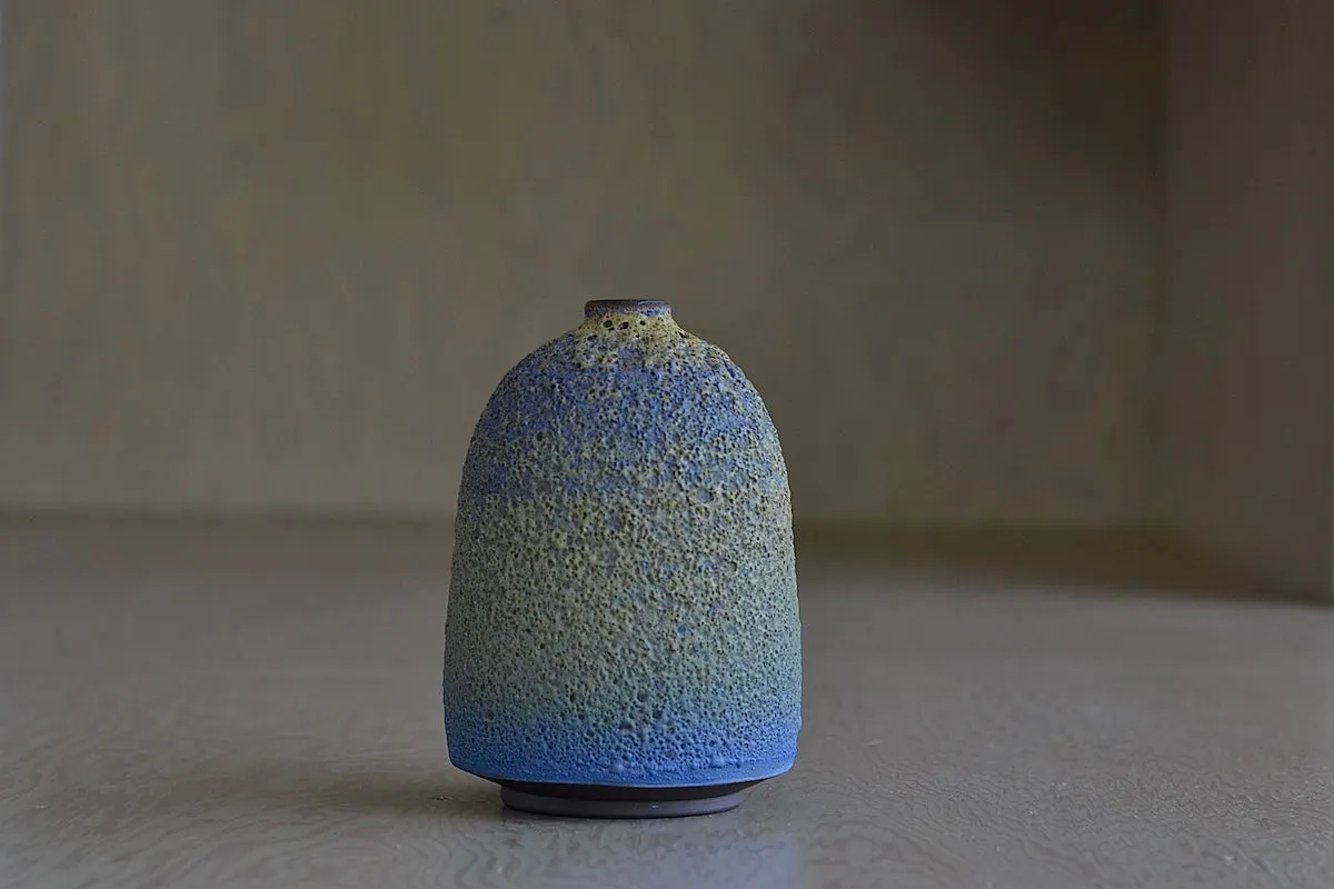 Heather Rosenman Two Short Blue with Yellow Volcanic Vases