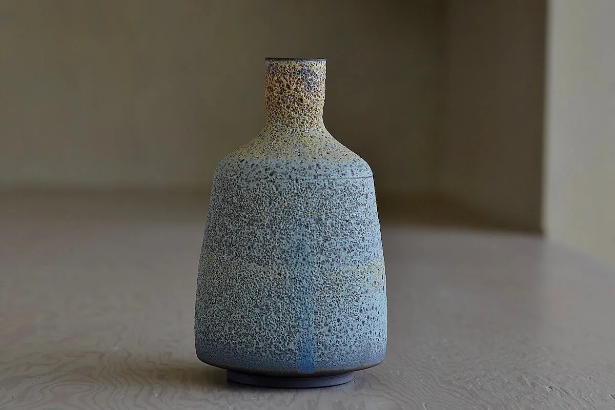 Heather Rosenman Two Short Blue with Yellow Volcanic Vases