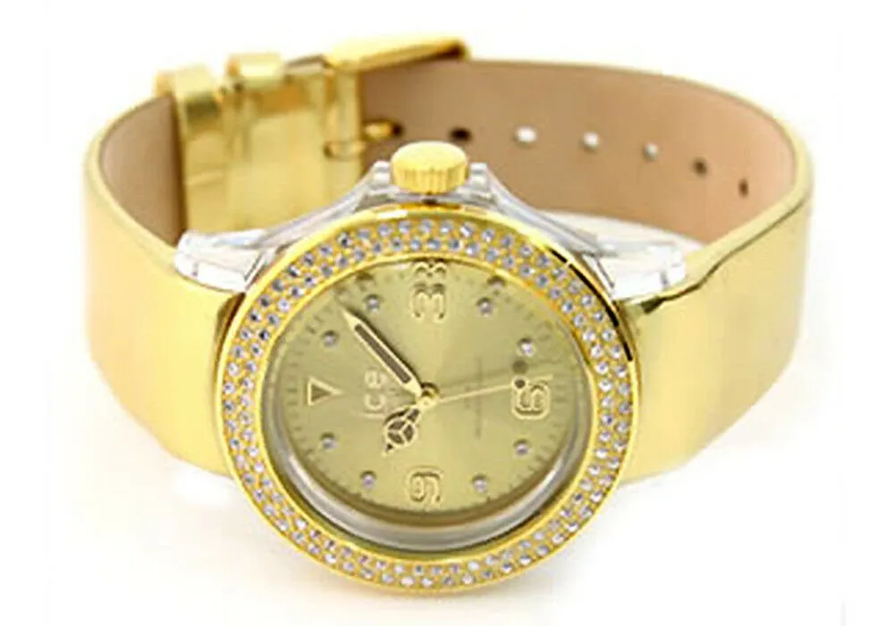 Ice-Watch Stone Tycoon Swarovski Crystals Clear Polyamide & Gold Plated Unisex Strap Watch ST.GG.U.L.10