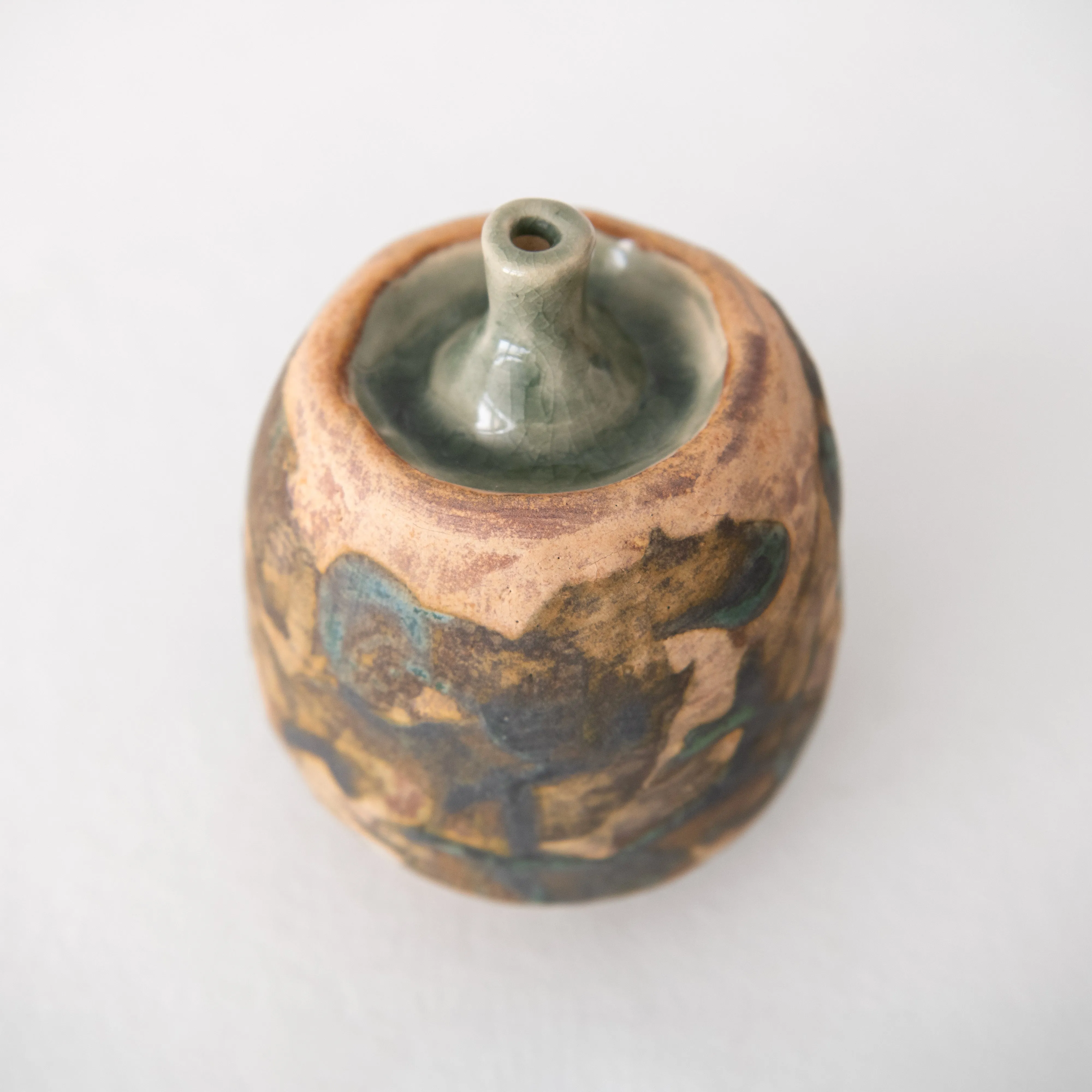 J Hoffman Ceramics Stoneware Round Vase- Jade and Olive