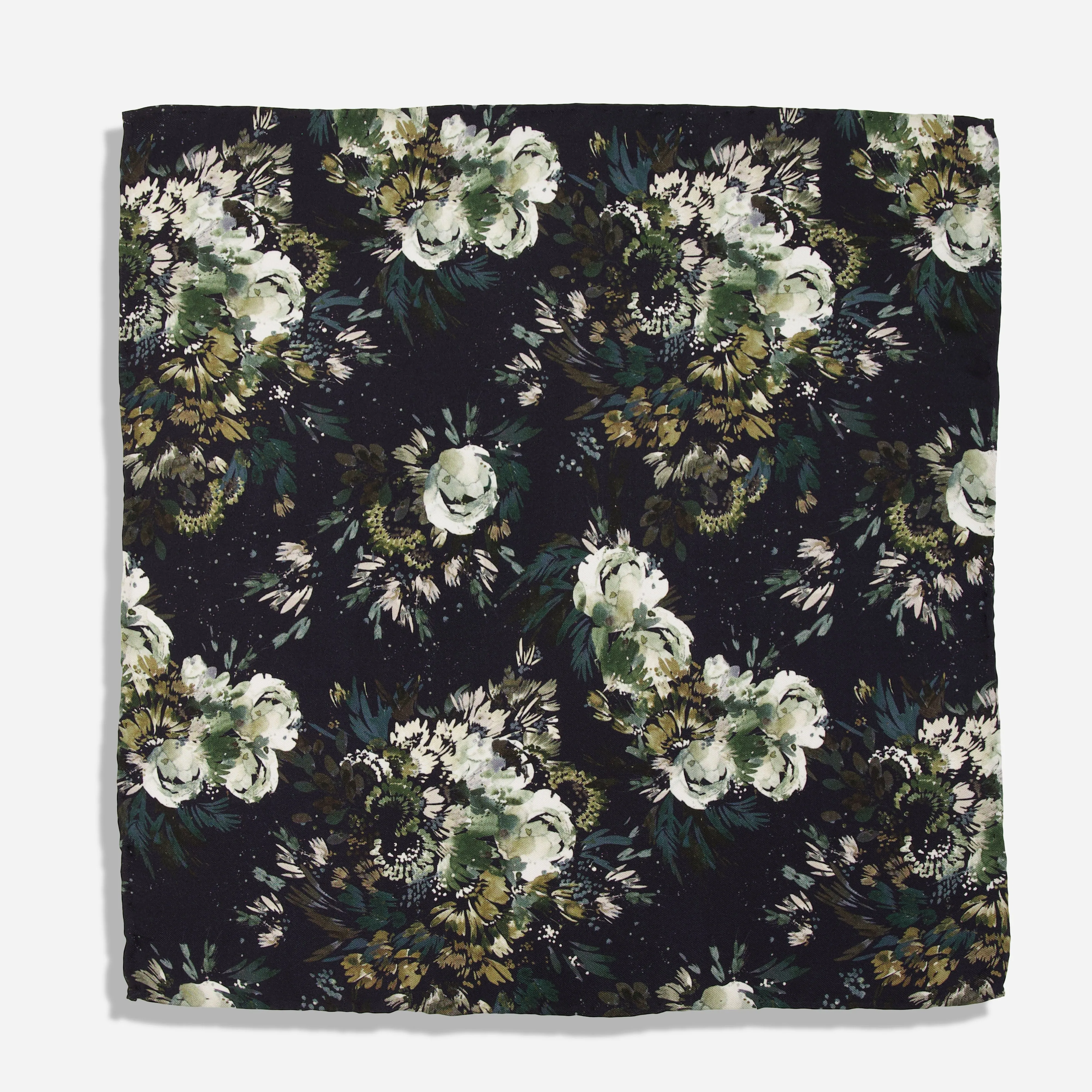 Kelly Ventura x Tie Bar Enchanted Meadow Floral Black Pocket Square