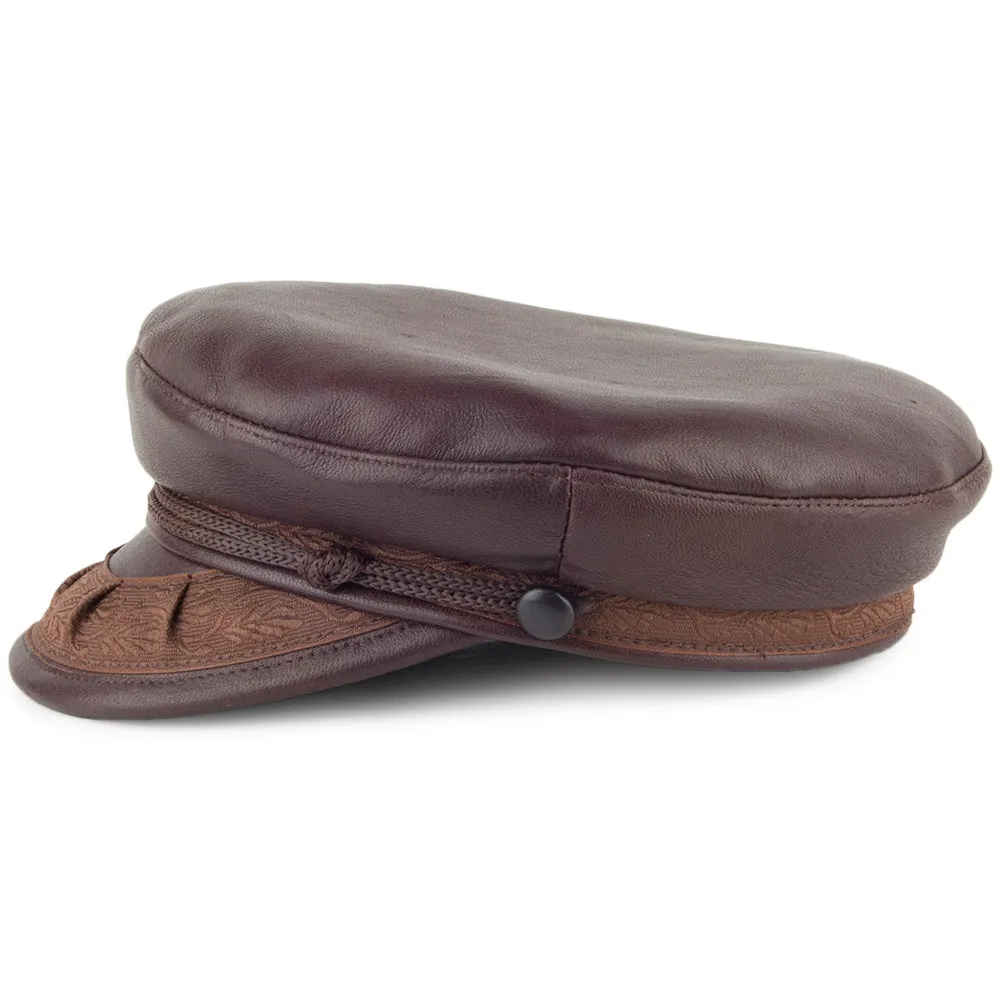 Leather Greek Fisherman Cap - Dark Brown