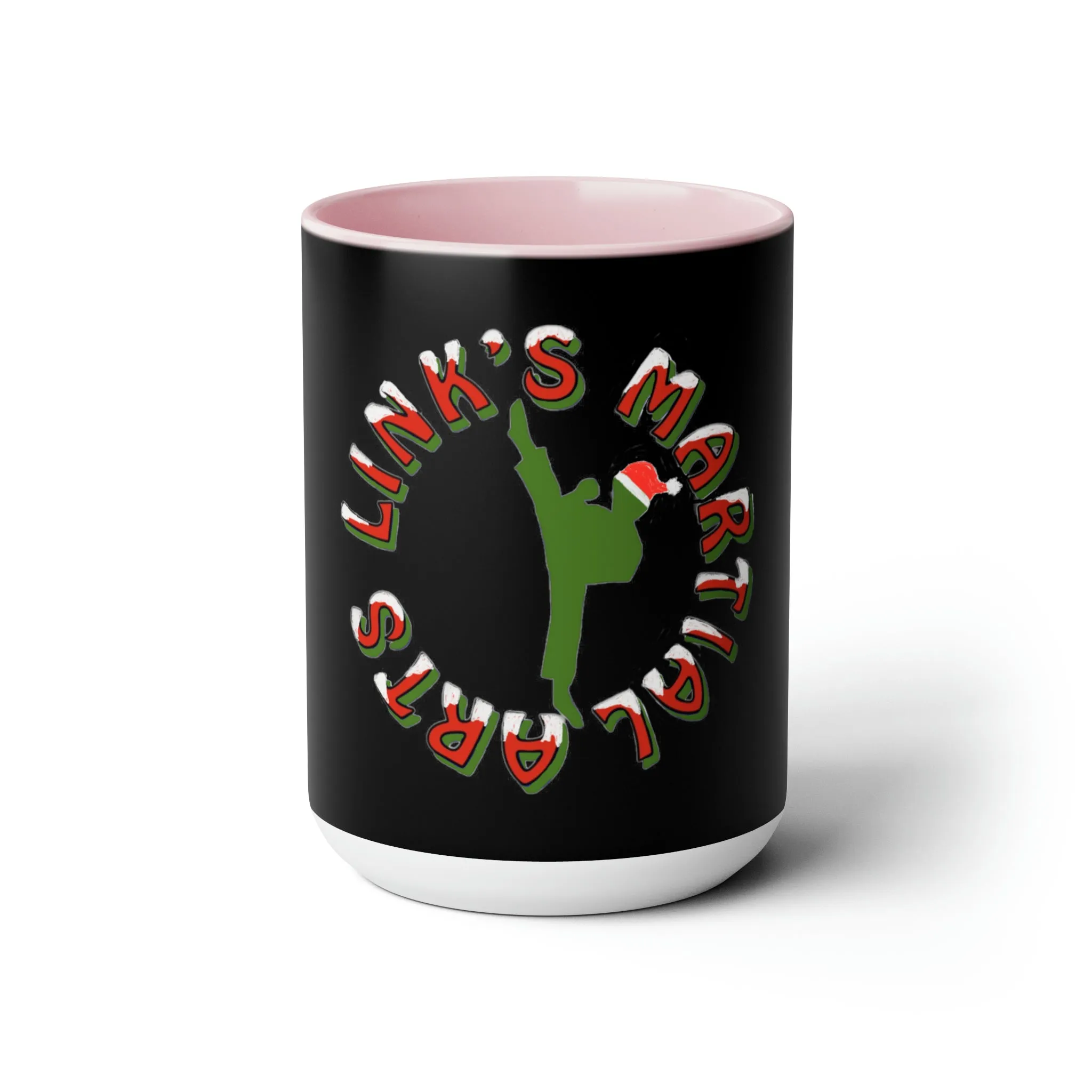 Link's Martial Arts Holiday Logo Two-Tone Coffee Mugs, 15oz