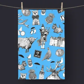 Love Scotland Cotton Tea Towel - sky blue