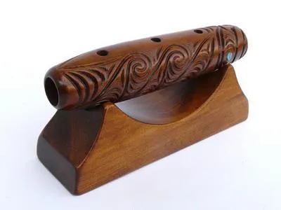 Maori Koauau Flute on Stand