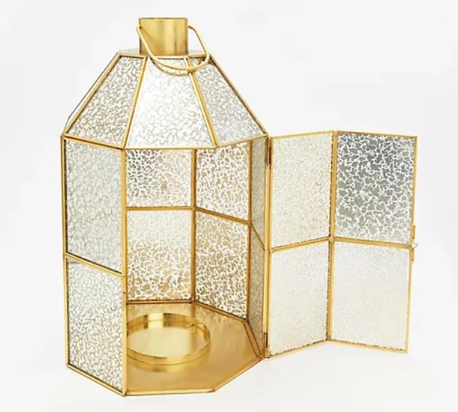 Martha Stewart 16" Metal and Mercury Glass Lantern, Gold