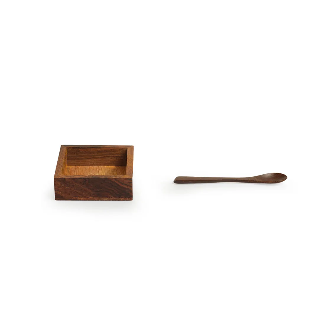 'Masala Blends' Handcrafted Spice Box With Spoon In Sheesham Wood (6 Large Containers, 120 ml)