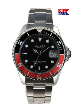 Men's Classic Coronado Black Face, Black & Red Bezel Watch #50125