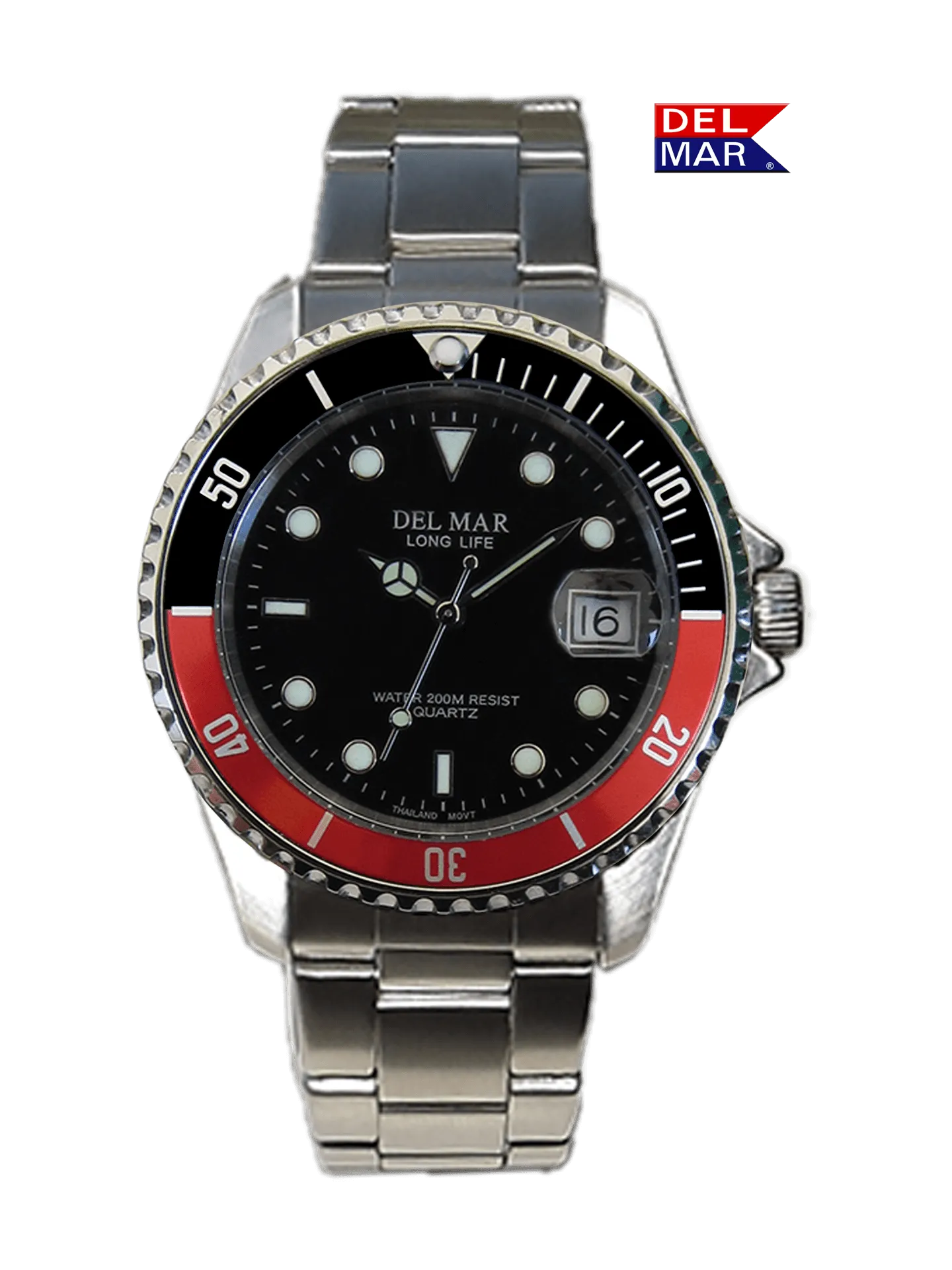 Men's Classic Coronado Black Face, Black & Red Bezel Watch #50125