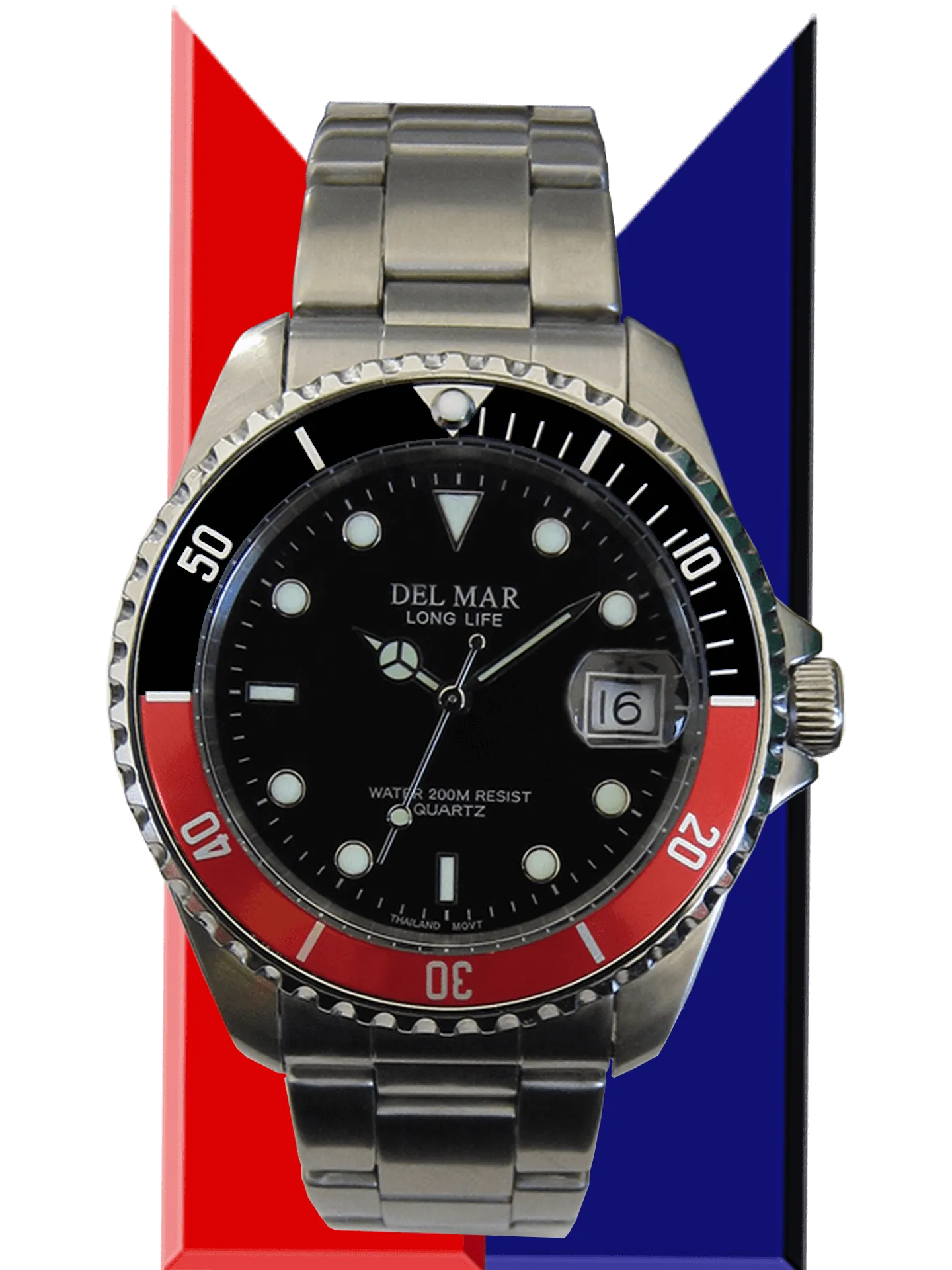 Men's Classic Coronado Black Face, Black & Red Bezel Watch #50125