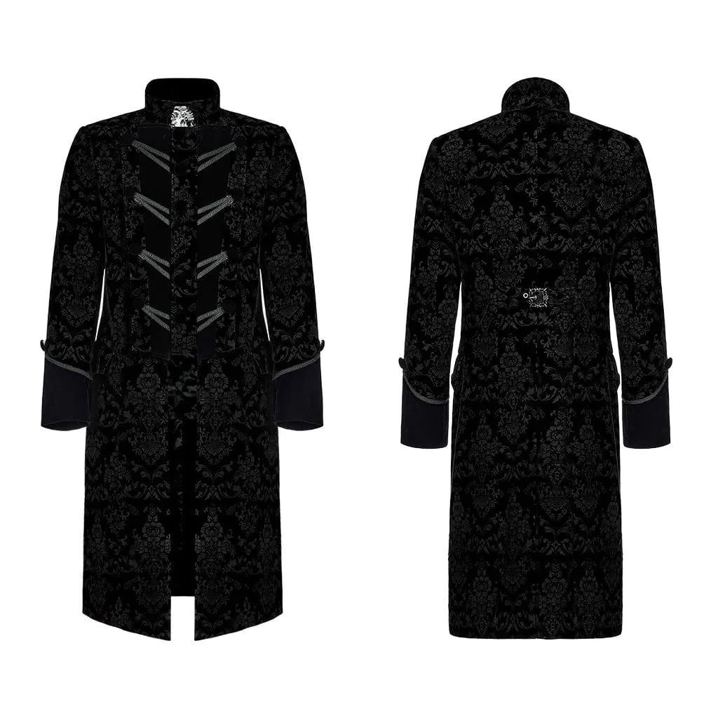 Men's Gothic Stand Collar Floral Printed Long Coat