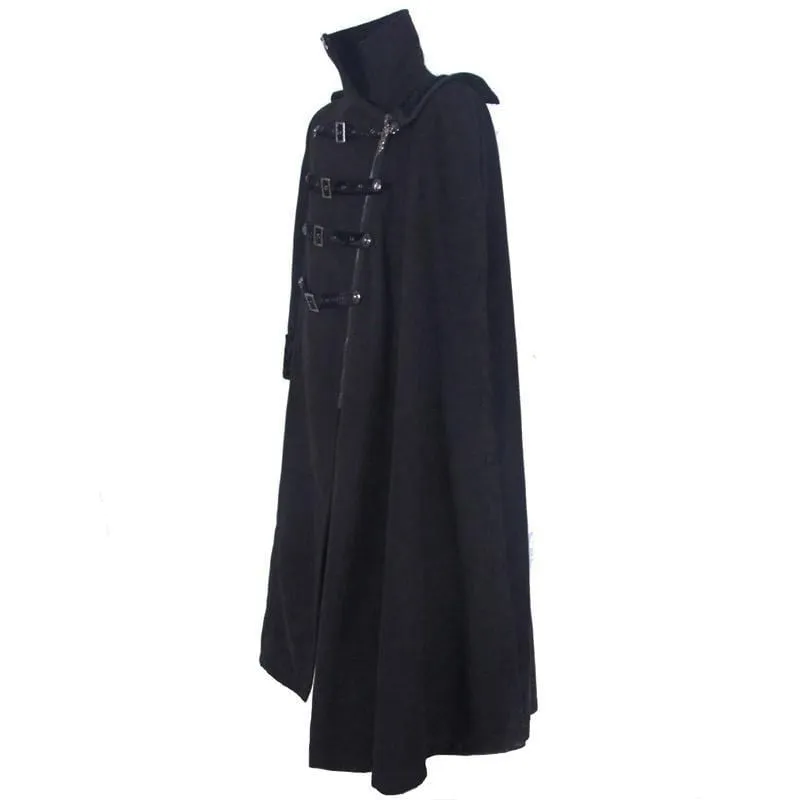 Men's Punk Asymmetric Army Long Jacket,Woolen Winter Overcoat,Men's Goth Cloak